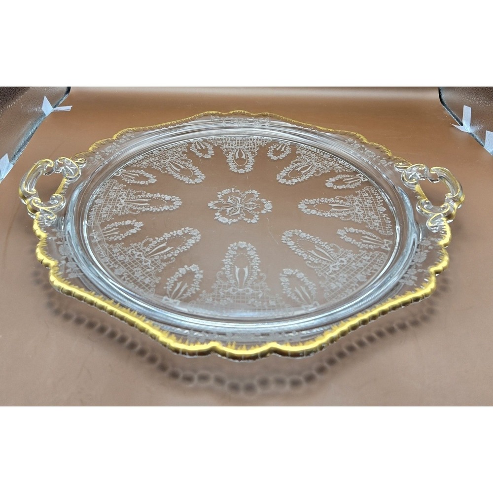 Vintage 40's-60's Serving Tray Or Cake Plate. Pressed Glass Intricate Lace B#5
